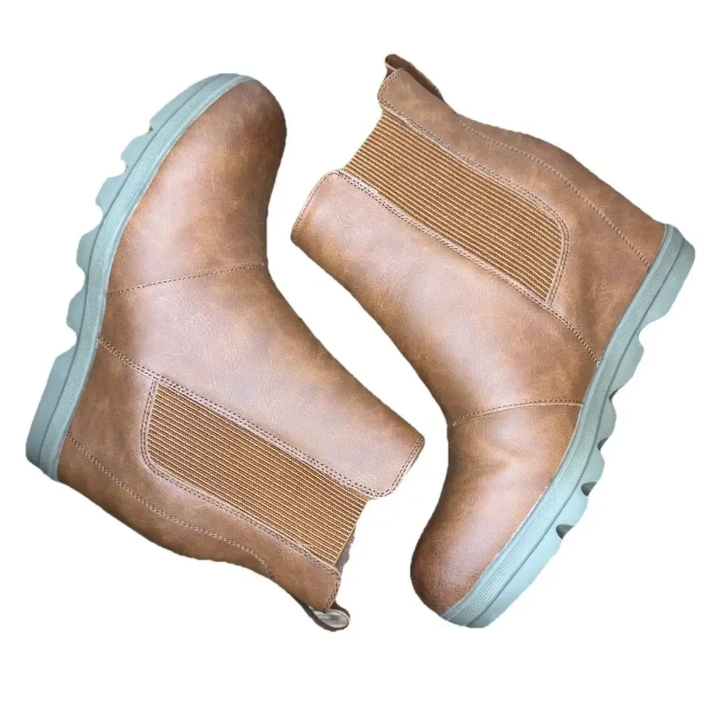 Athlefit Tan Sawtooth Boots Womens 7 M Brown Hidden Wedge Comfort Ankle Booties